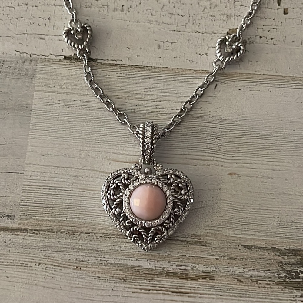 Judith Ripka Pink CZ Heart Enhancer Sterling Silver Station Necklace - Picture 3 of 7